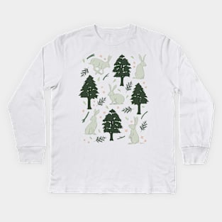 Rabbit Forest - Pink and Green Kids Long Sleeve T-Shirt